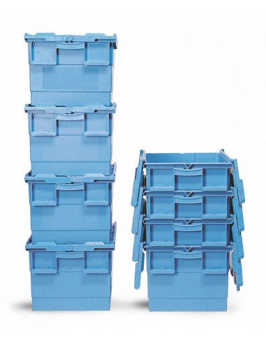 Cubeta apilable, encajable, tapas integradas, 65L